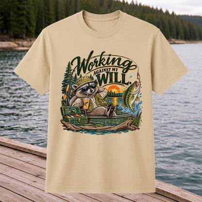 Working Against My Will Raccoon Bass Fishing T-Shirt