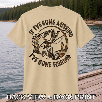 If I've Gone Missing I've Gone Fishing Jumping Bass Funny T-Shirt | Back Print