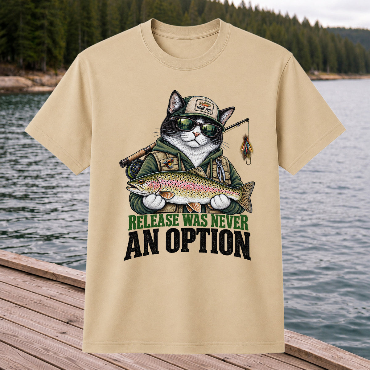 Release Was Never an Option Cat and Trout Funny Fishing T-Shirt