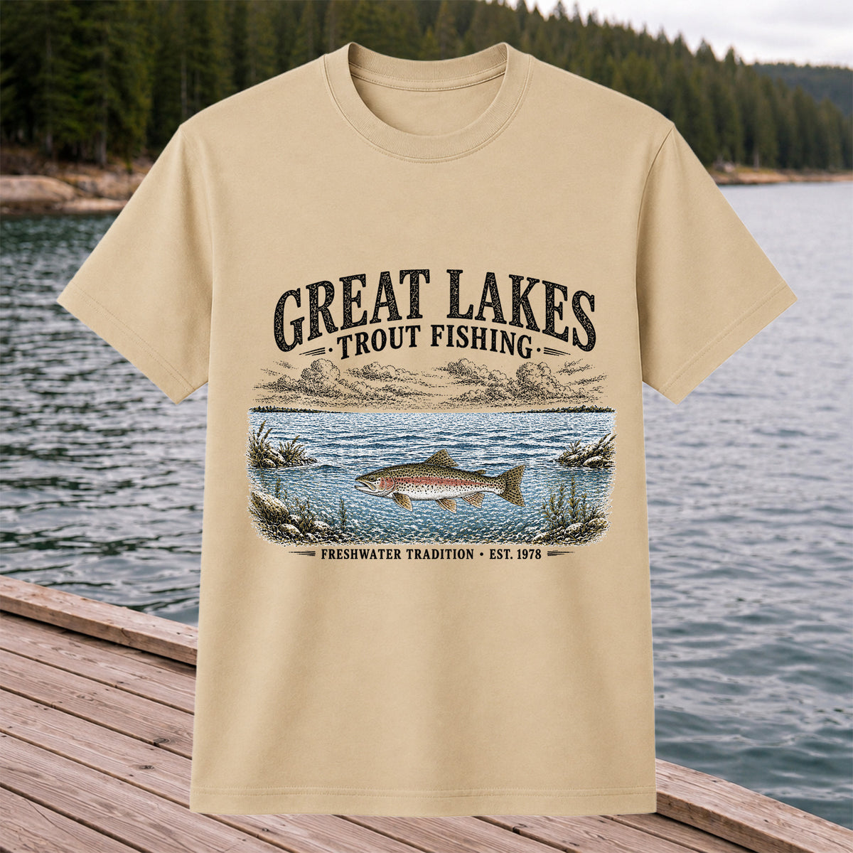 Great Lakes Trout Fishing Freshwater Tradition Est. 1978 Graphic T-Shirt