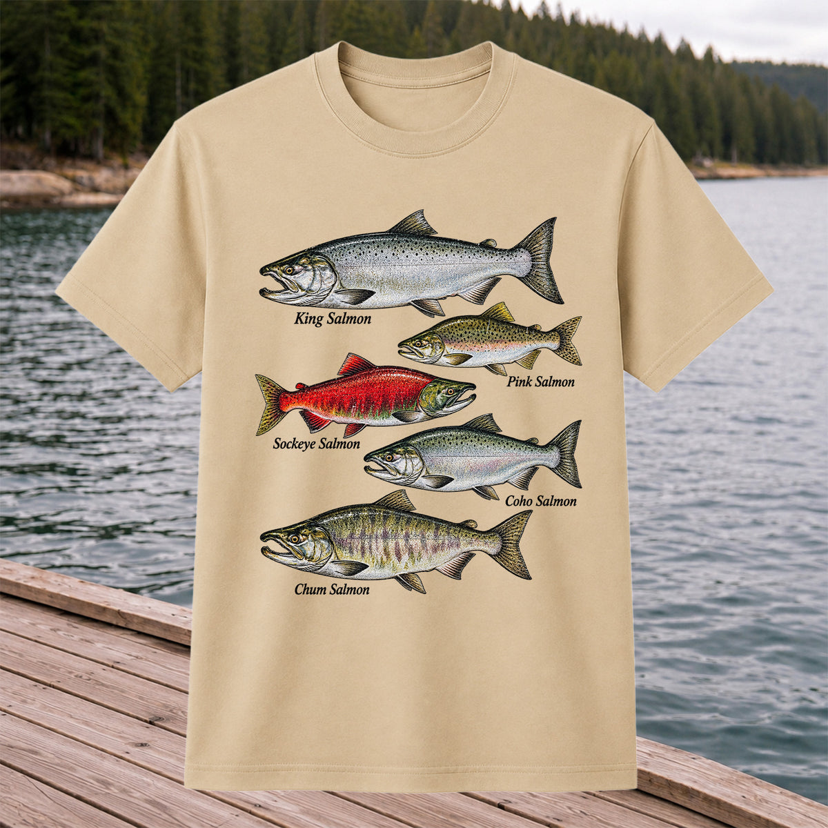 King Pink Sockeye Coho and Chum Salmon Fishing Graphic T-Shirt