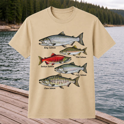 King Pink Sockeye Coho and Chum Salmon Fishing Graphic T-Shirt