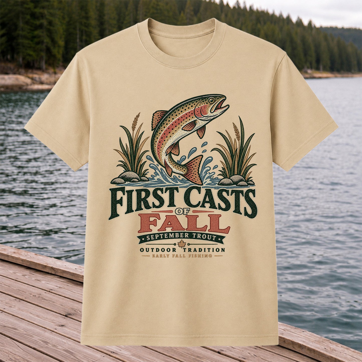 First Casts of Fall September Trout Fishing Graphic T-Shirt