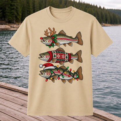 Christmas Trout Antlers Sweater and Lights Fishing T-Shirt