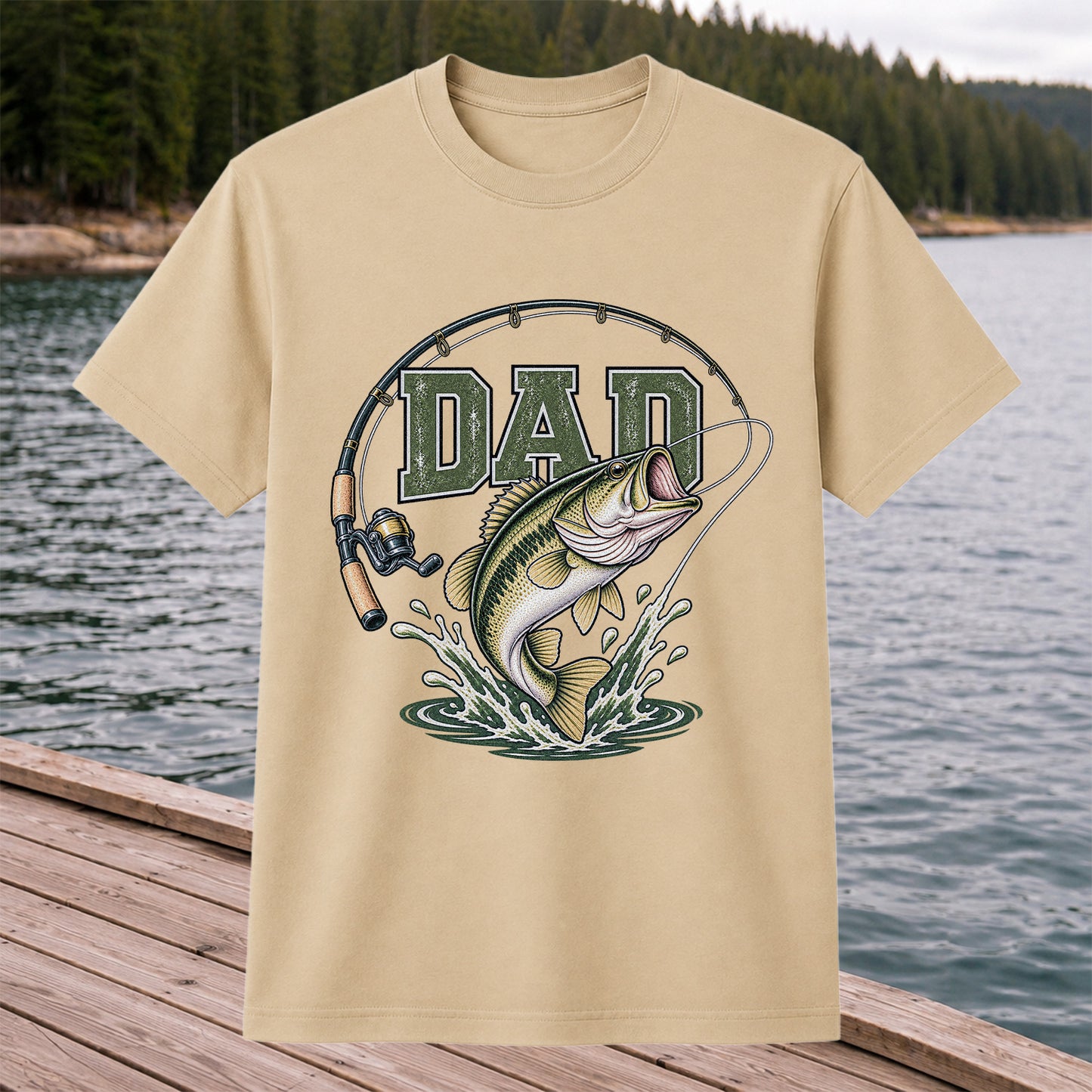 Dad Bass Fishing Rod and Reel Graphic T-Shirt