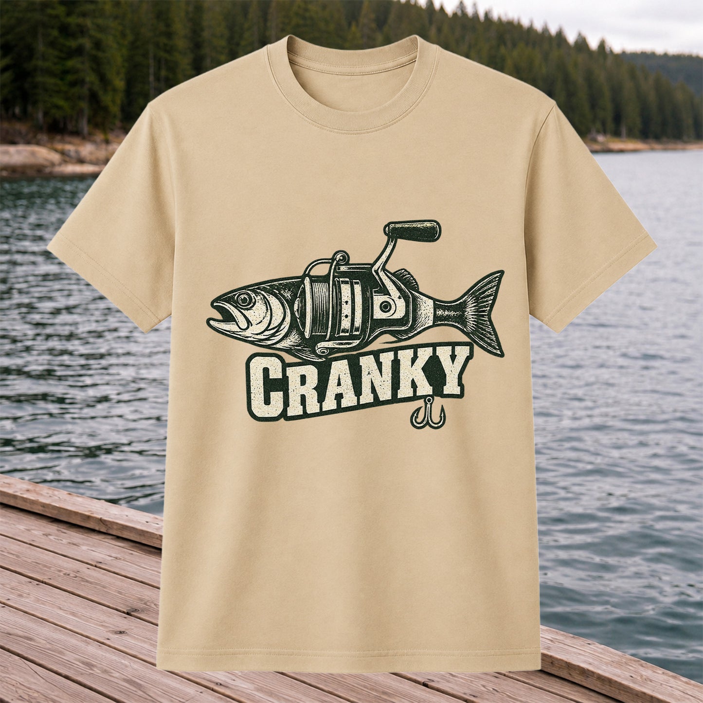 Cranky Fish and Spinning Reel Fishing Graphic T-Shirt