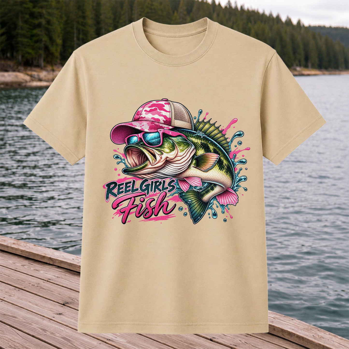 Reel Girls Fish Pink Largemouth Bass Fishing T-Shirt
