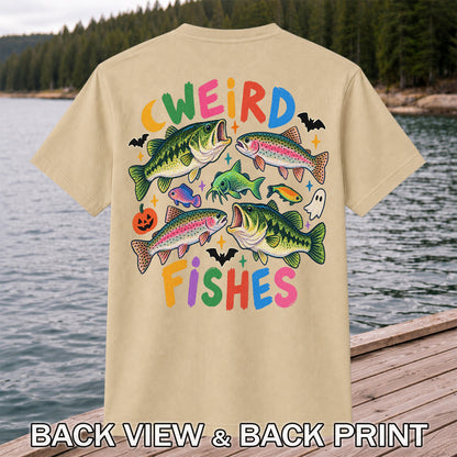 Weird Fishes Halloween Bass and Rainbow Trout Fishing T-Shirt | Back Print