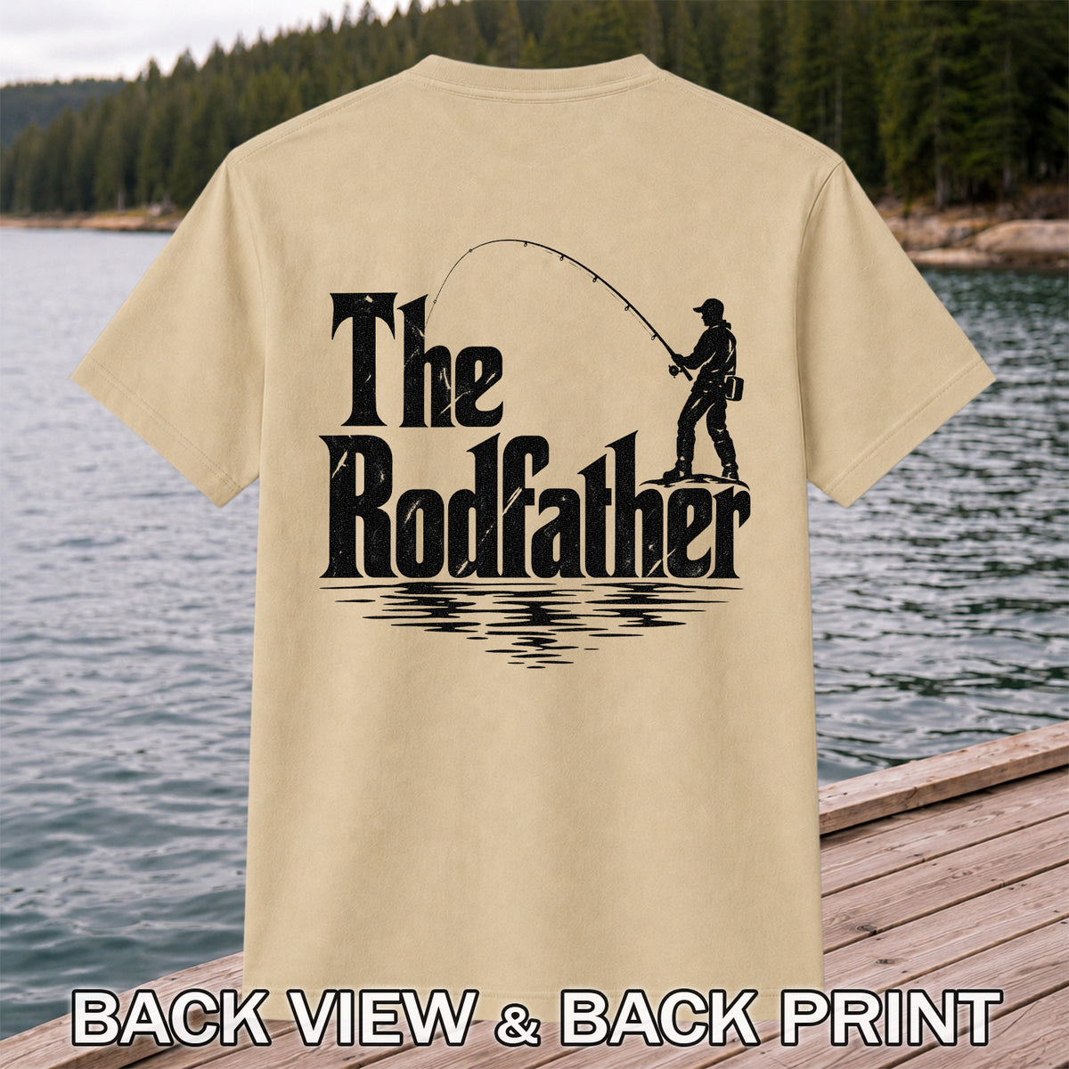 The Rodfather Funny Fishing Graphic T-Shirt | Back Print