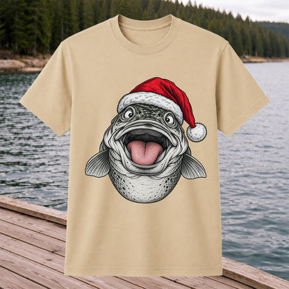 Funny Santa Hat Trout Christmas Fishing Graphic T-Shirt