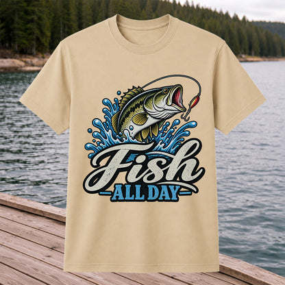 Fish All Day Jumping Bass Fishing Graphic T-Shirt
