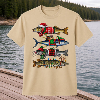 Christmas Fish in Festive Sweaters Fishing Graphic T-Shirt