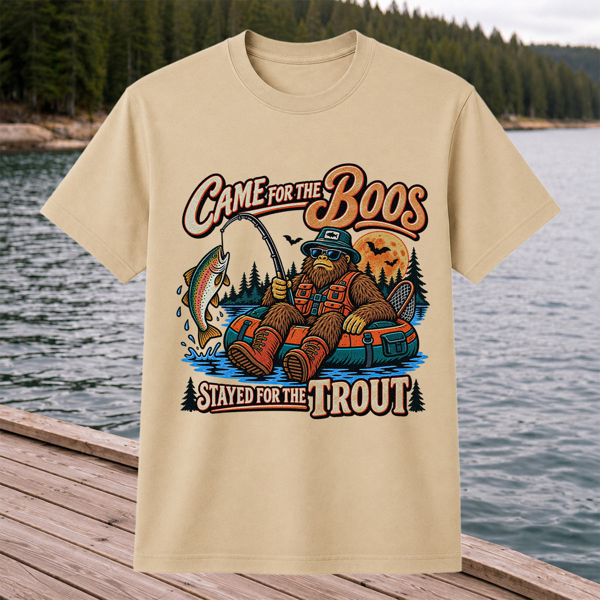 Came for the Boos Stayed for the Trout Bigfoot Halloween Fishing T-Shirt