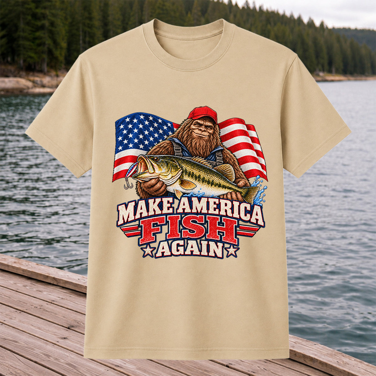 Make America Fish Again Bigfoot Bass Fishing T-Shirt