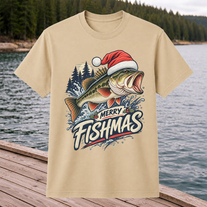 Merry Fishmas Santa Hat Largemouth Bass Fishing T-Shirt
