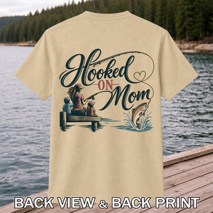 Hooked on Mom Family Fishing Graphic T-Shirt | Back Print