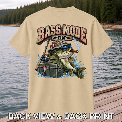 Bass Mode On Funny Bass with Cigar Fishing Graphic T-Shirt | Back Print