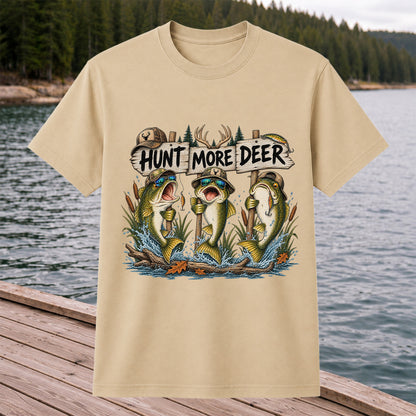 Hunt More Deer Funny Bass Fishing Graphic T-Shirt