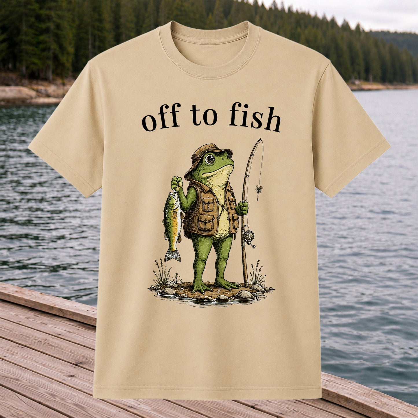 Off To Fish T-Shirt Funny Frog Fishing Shirt Vintage Angler Tee