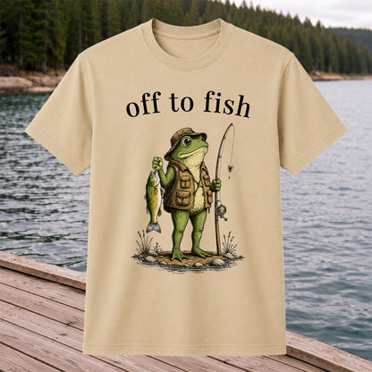 Off To Fish T-Shirt Funny Frog Fishing Shirt Vintage Angler Tee