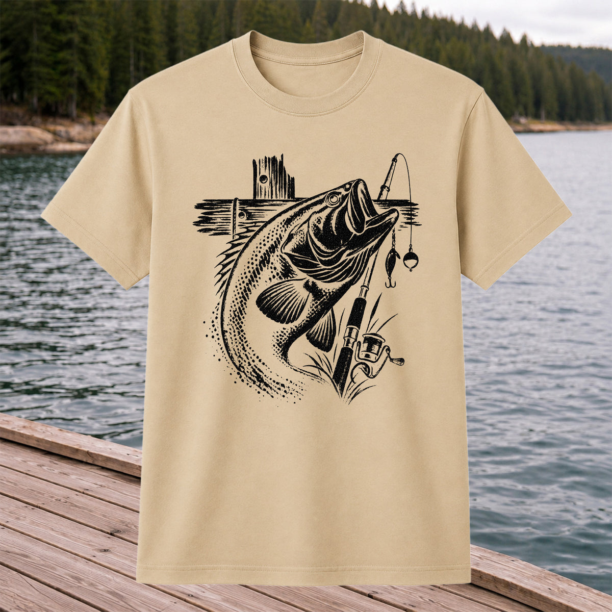 Largemouth Bass Fishing Rod Vintage Graphic T-Shirt