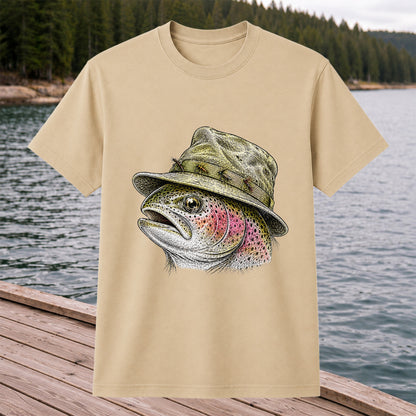 Rainbow Trout Wearing Fishing Hat Graphic T-Shirt