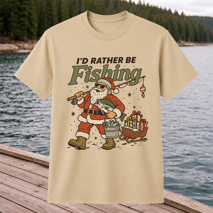 Santa Claus Fishing with Bass Christmas T-Shirt