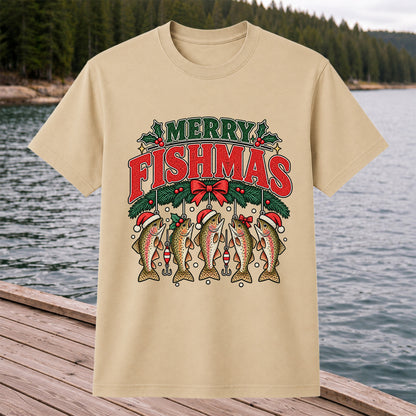 Merry Fishmas Christmas Rainbow Trout Fishing T-Shirt
