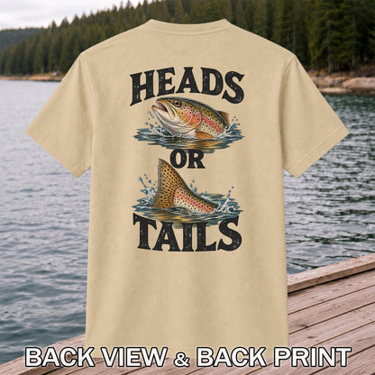 Rainbow Trout Heads or Tails Fishing Graphic T-Shirt | Back Print