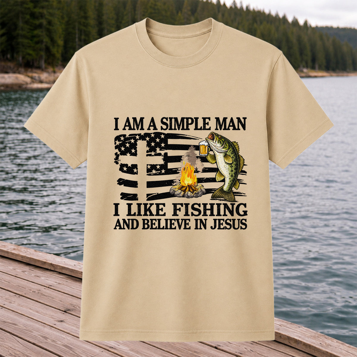 I Am a Simple Man Fishing Bass and Faith Graphic T-Shirt