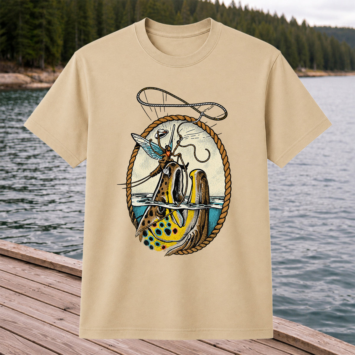 Brown Trout and Winged Fly Angler Vintage Fishing Graphic T-Shirt