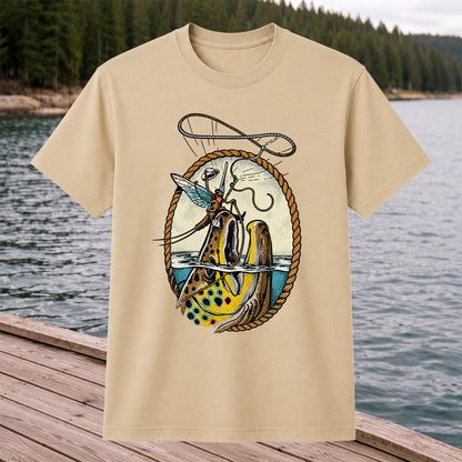 Brown Trout and Winged Fly Angler Vintage Fishing Graphic T-Shirt