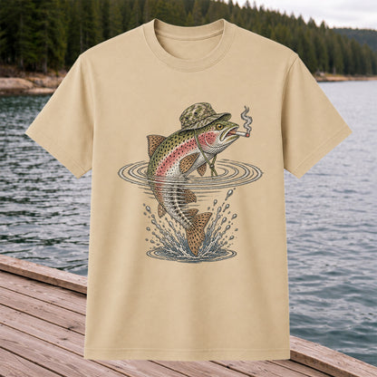 Cigar Smoking Trout in Fishing Hat Graphic T-Shirt