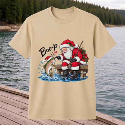 Santa Fishing for Rainbow Trout Christmas Graphic T-Shirt