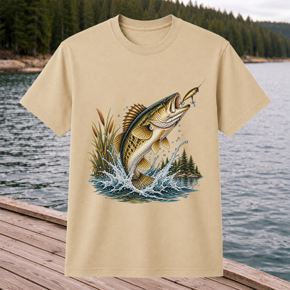 Jumping Bass Chasing a Lure Lake Fishing Graphic T-Shirt