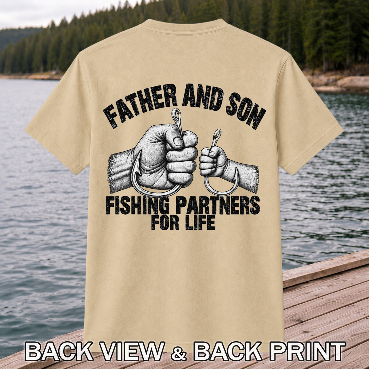 Father and Son Fishing Partners for Life Graphic T-Shirt | Back Print