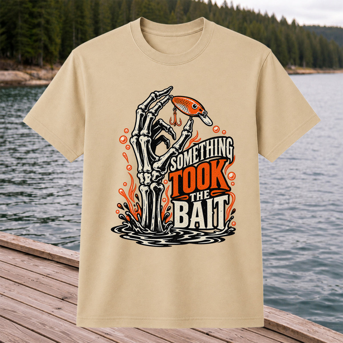 Skeleton Took the Bait Fishing Lure Gothic Graphic T-Shirt