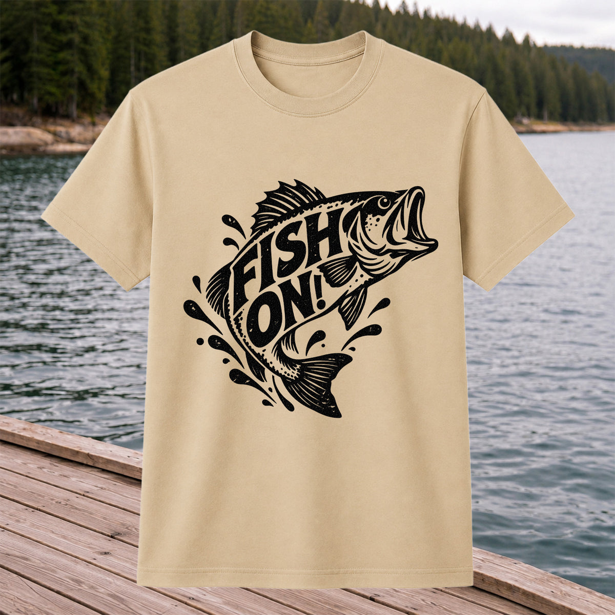 Fish On! Jumping Bass Fishing Distressed Graphic T-Shirt