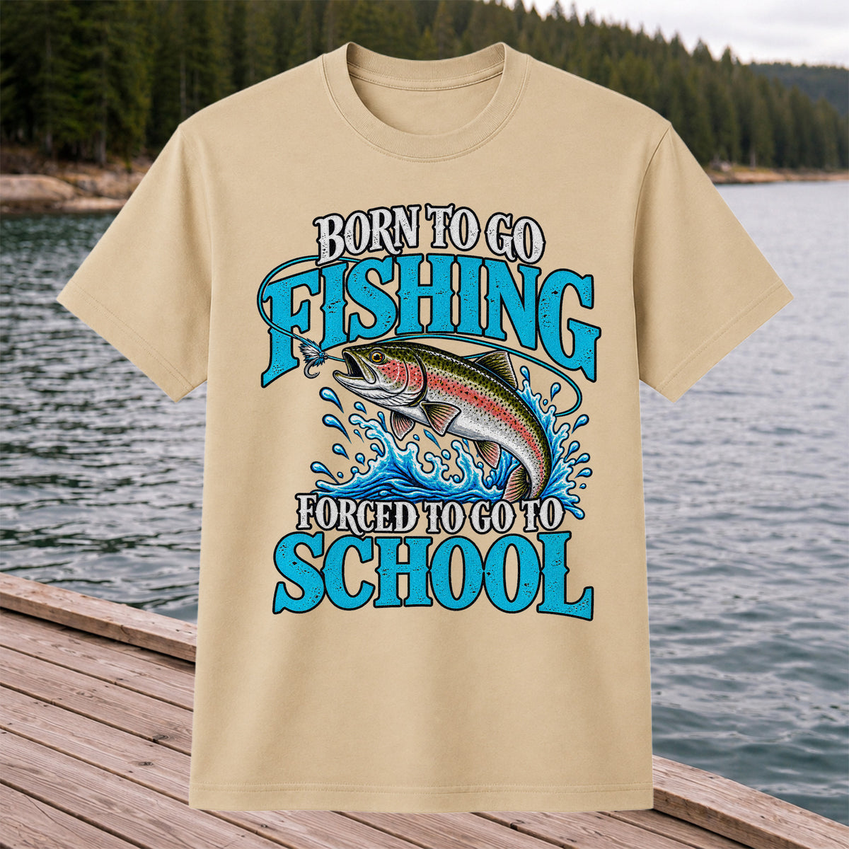 Born to Go Fishing Forced to Go to School Rainbow Tee, Trout T-Shirt