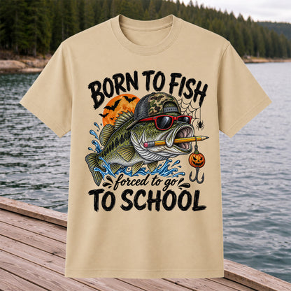Born to Fish Forced to Go to School Halloween Bass Fishing T-Shirt