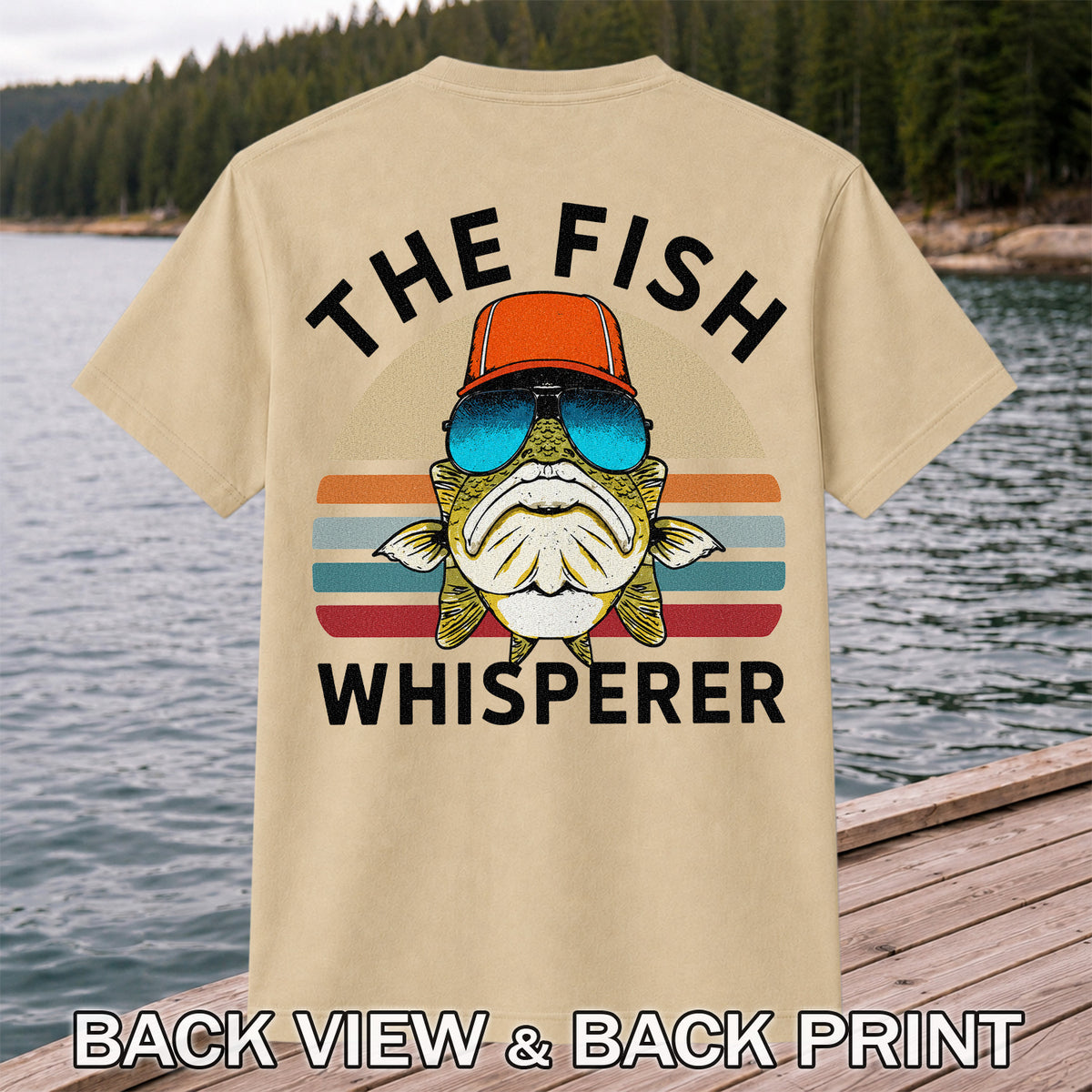 The Fish Whisperer Bass in Sunglasses and Trucker Hat T-Shirt | Back Print