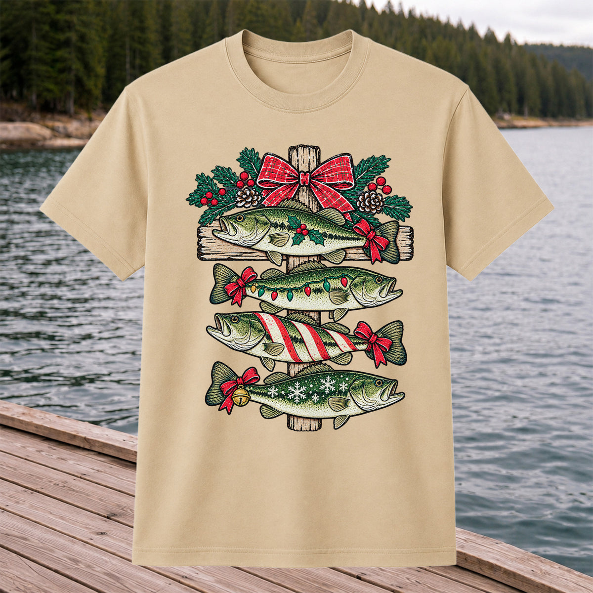 Christmas Bass Fishing Sign Holiday Graphic T-Shirt