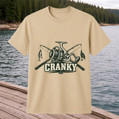 Cranky Fishing Reel and Crossed Rods Graphic T-Shirt