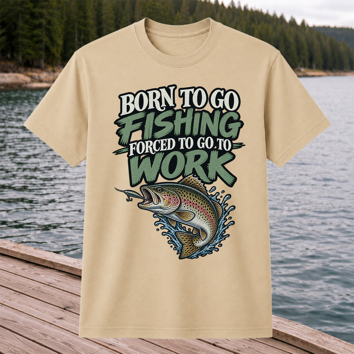 Born to Go Fishing Forced to Go to Work Rainbow Trout T-Shirt
