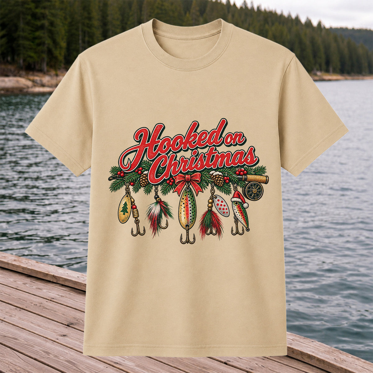 Hooked on Christmas Fishing Lure Ornaments Graphic T-Shirt