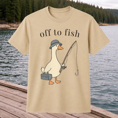 Off To Fish T-Shirt Funny Goose Fishing Shirt Vintage Angler Tee