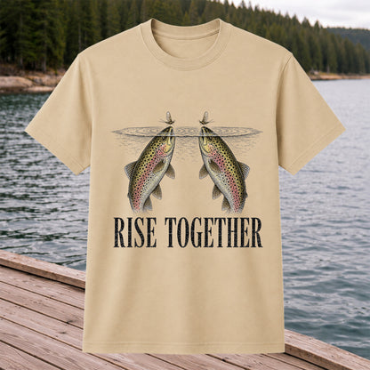 Rise Together Twin Trout and Mayfly Fishing Graphic T-Shirt