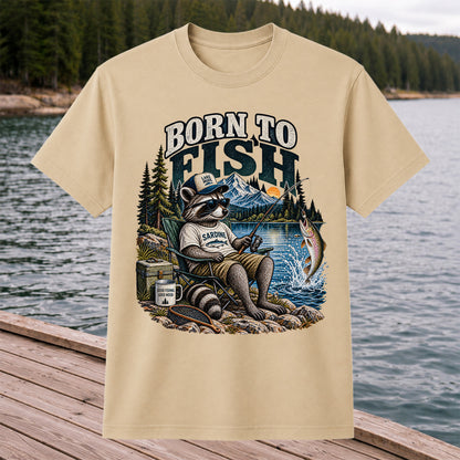 Born to Fish Raccoon in Sunglasses Lake Fishing T-Shirt