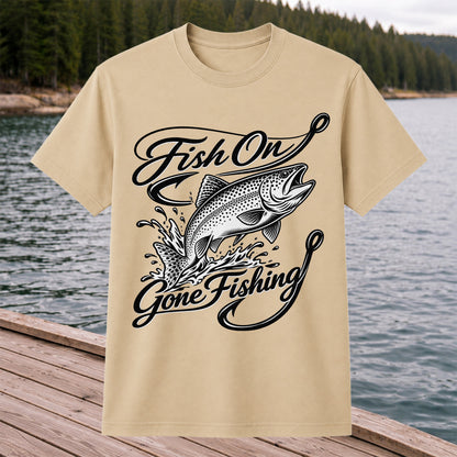 Fish On Gone Fishing Jumping Trout Graphic T-Shirt