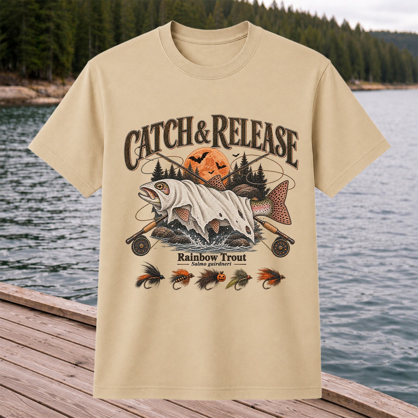 Catch & Release Rainbow Trout Halloween Fly Fishing T-Shirt
